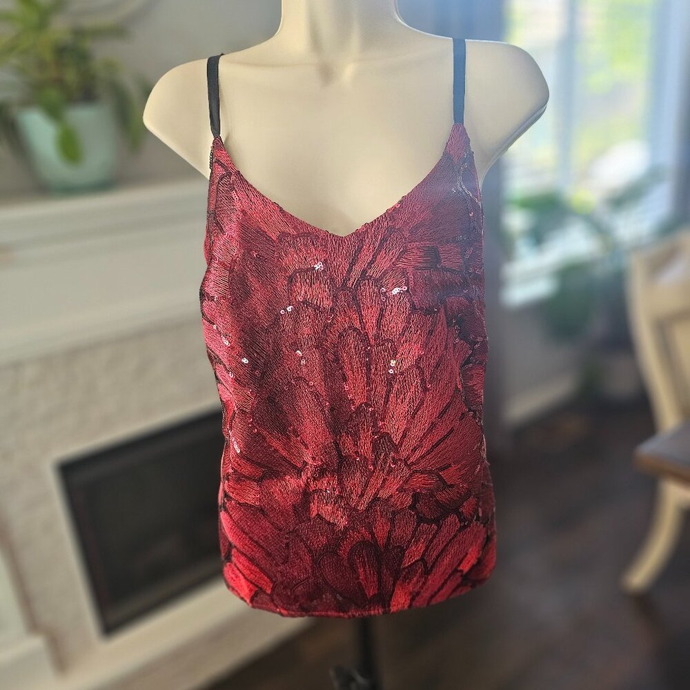 White House Black Market Red Sequin Floral Cami